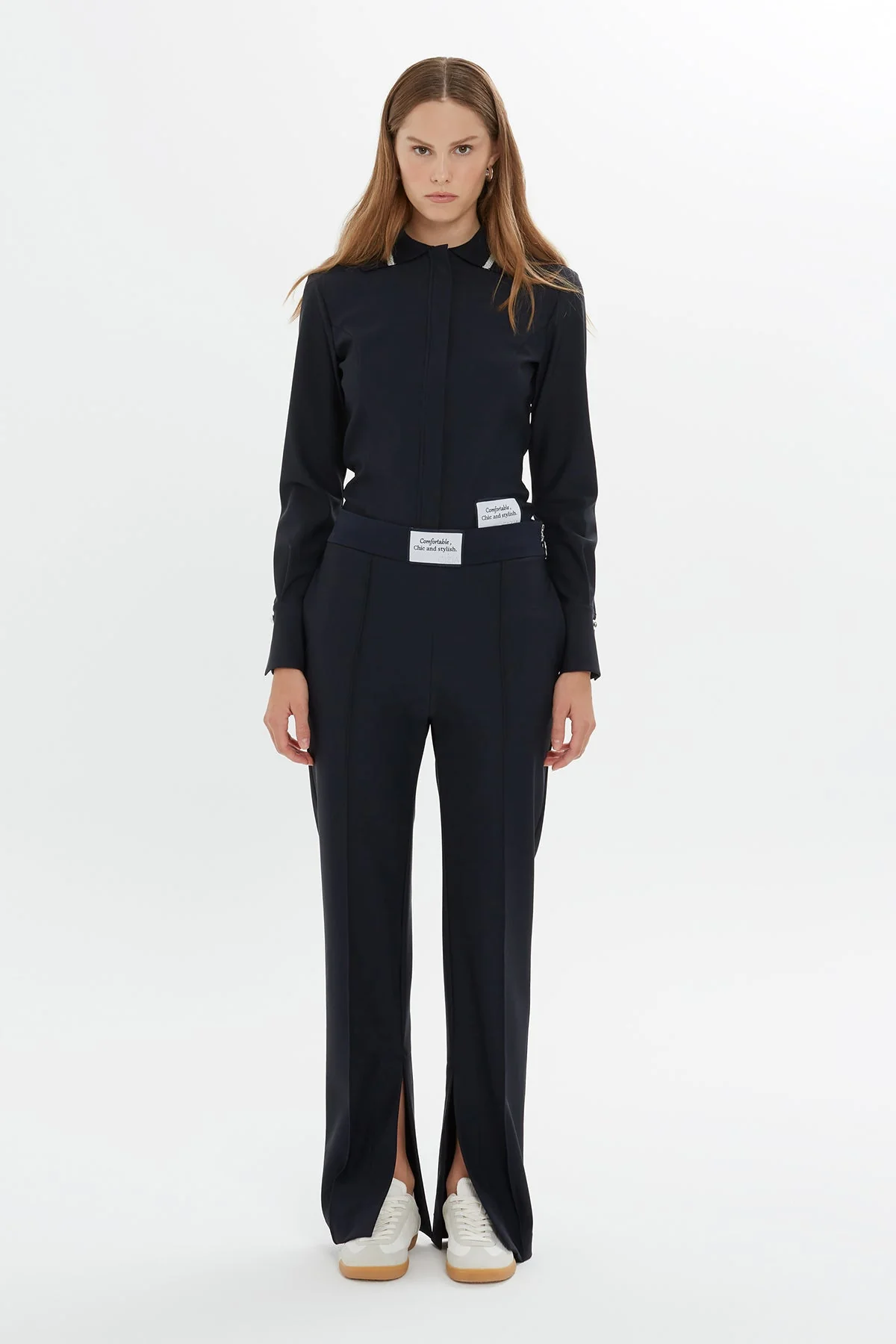 Dark Navy Relaxed Side Slit Pants