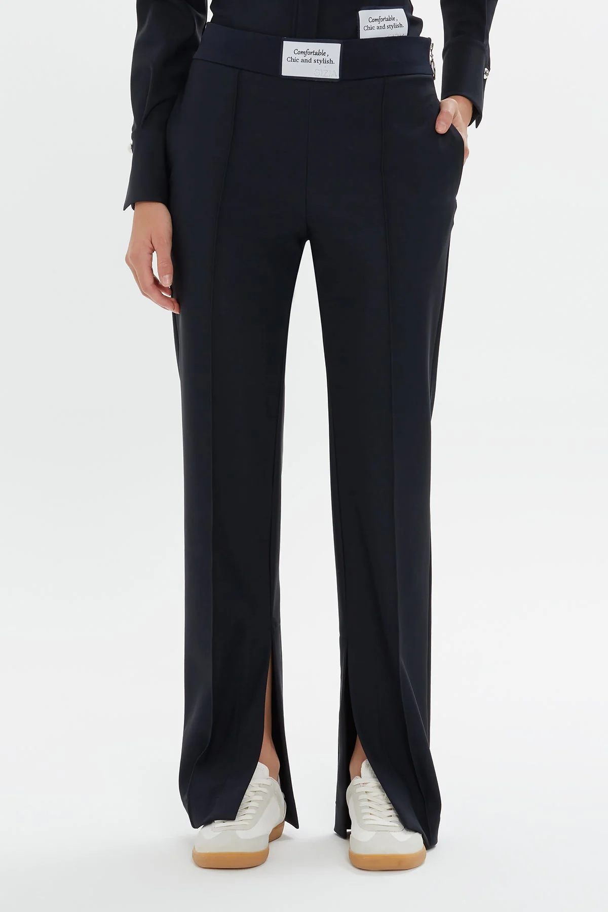 Dark Navy Relaxed Side Slit Pants - Image 2