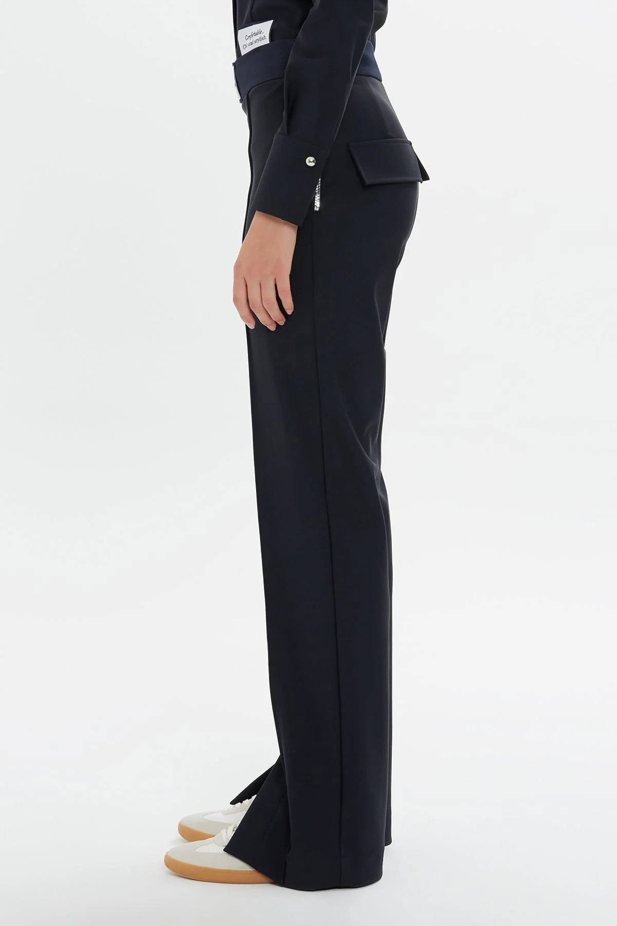 Dark Navy Relaxed Side Slit Pants - Image 3
