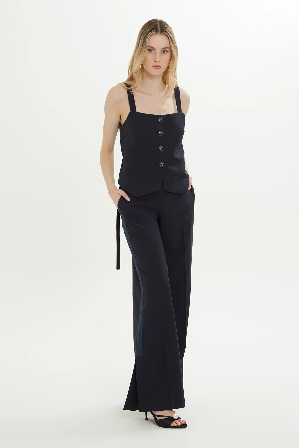Dark Navy Tie-Back Strap Blouse - Image 3