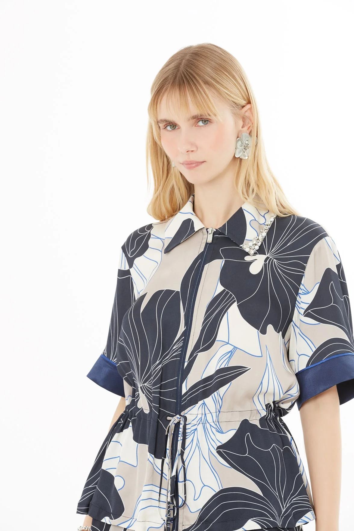 Dark Navy Waist-Belt Blouse - Image 2