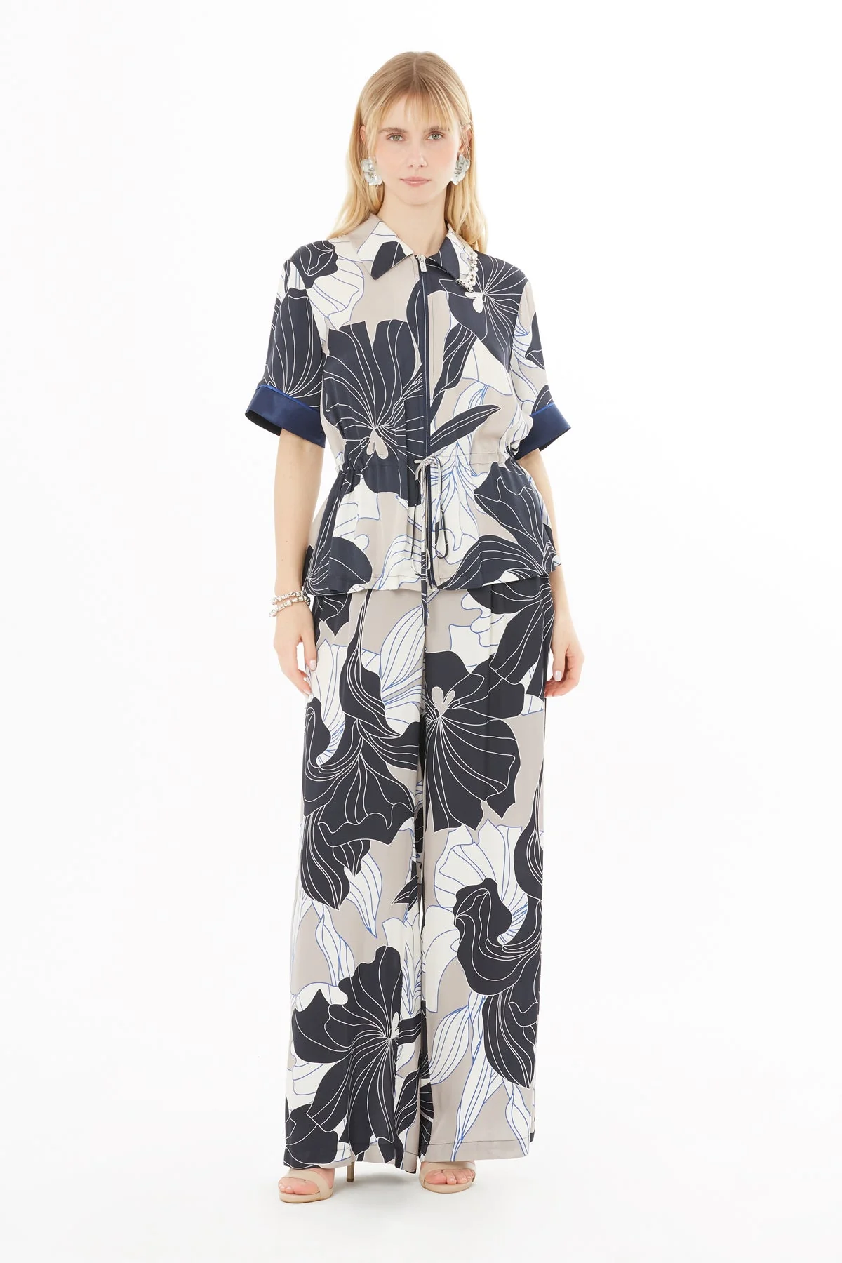 Dark Navy Waist-Belt Blouse - Image 3