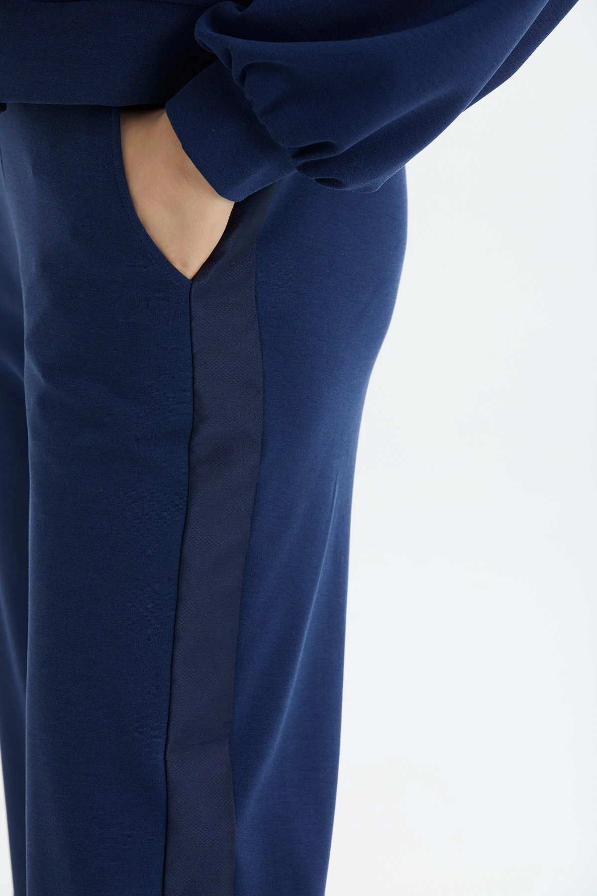 Dark Navy Zip-Closure Elastic Waist Sweatshirt Set - Image 4