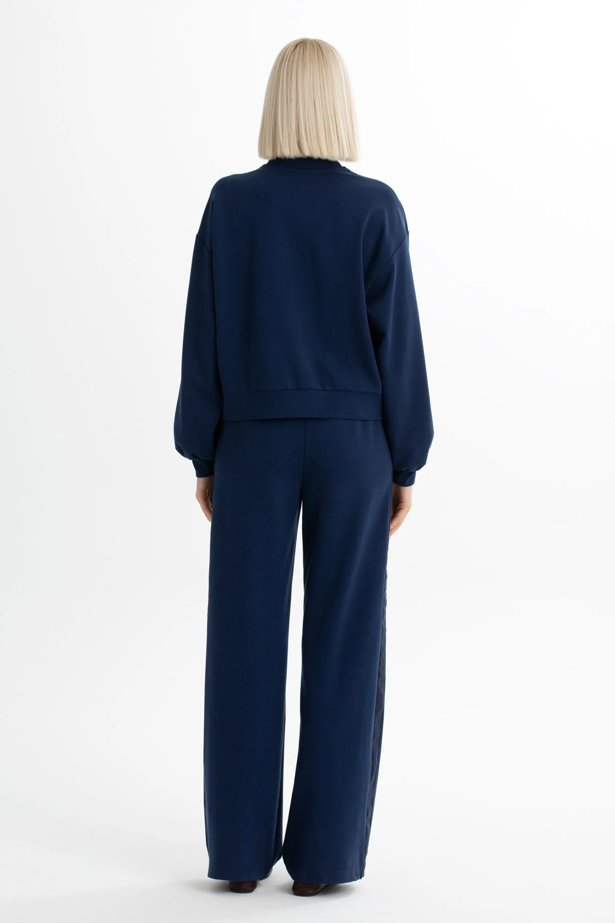 Dark Navy Zip-Closure Elastic Waist Sweatshirt Set - Image 6