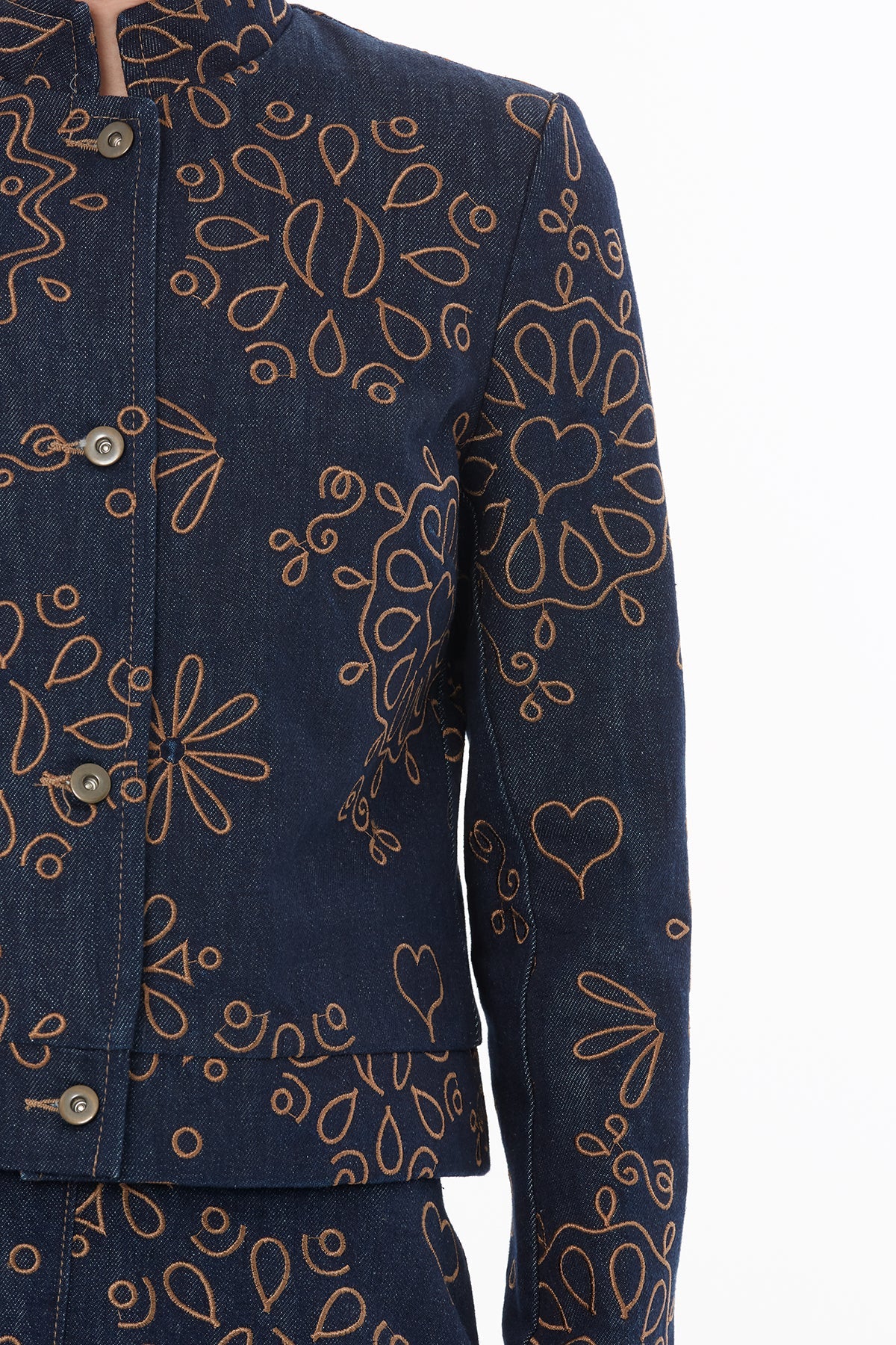 Denim Jacket with Contrasting Embroidery Detail - Image 2