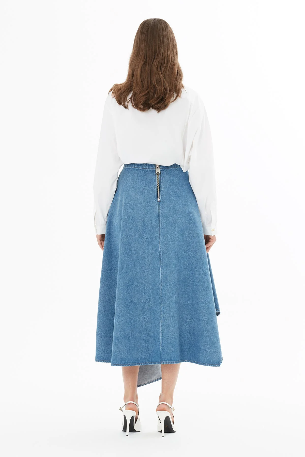 Denim Midi Skirt with Belt Detail - Image 4
