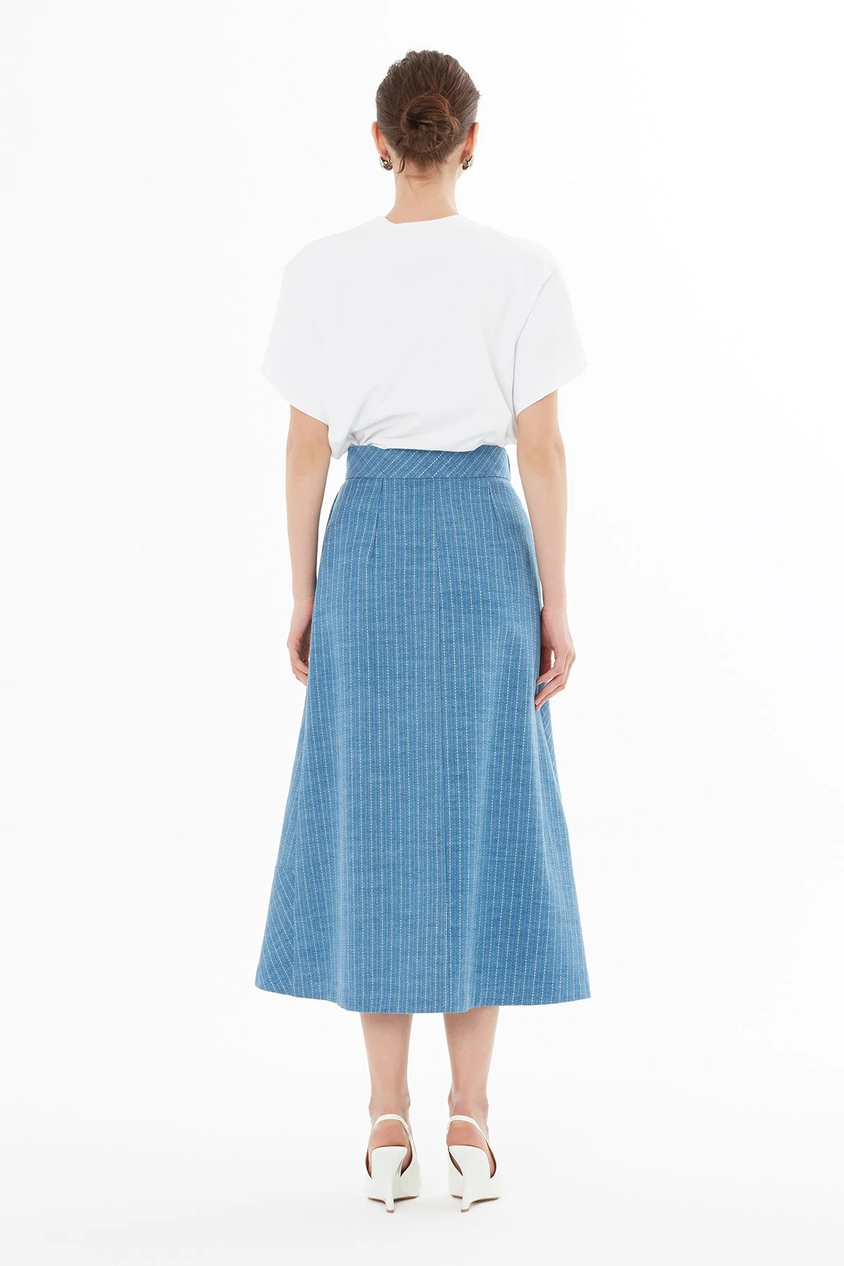 Denim Midi Skirt with Stripes - Image 4