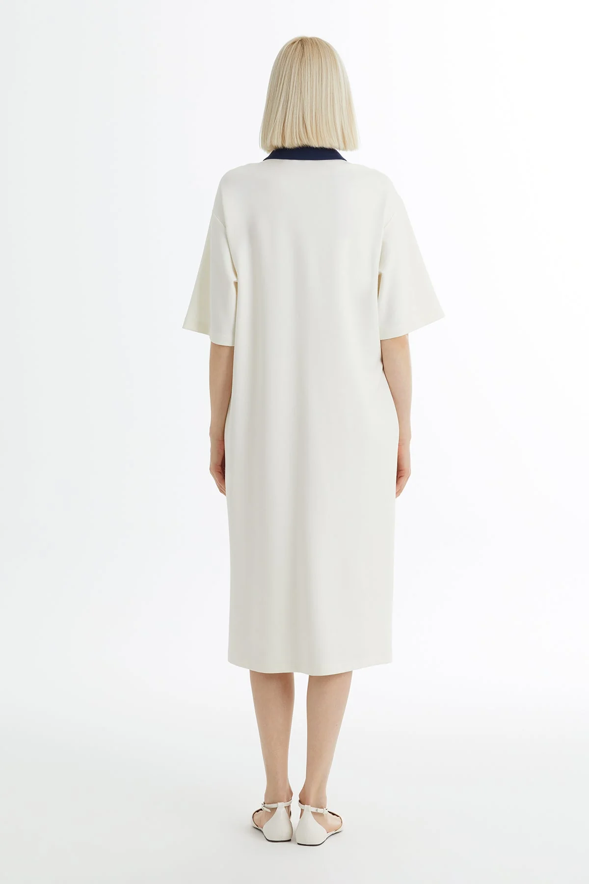 Ecru A-Line Dress with Snap Closure - Image 4