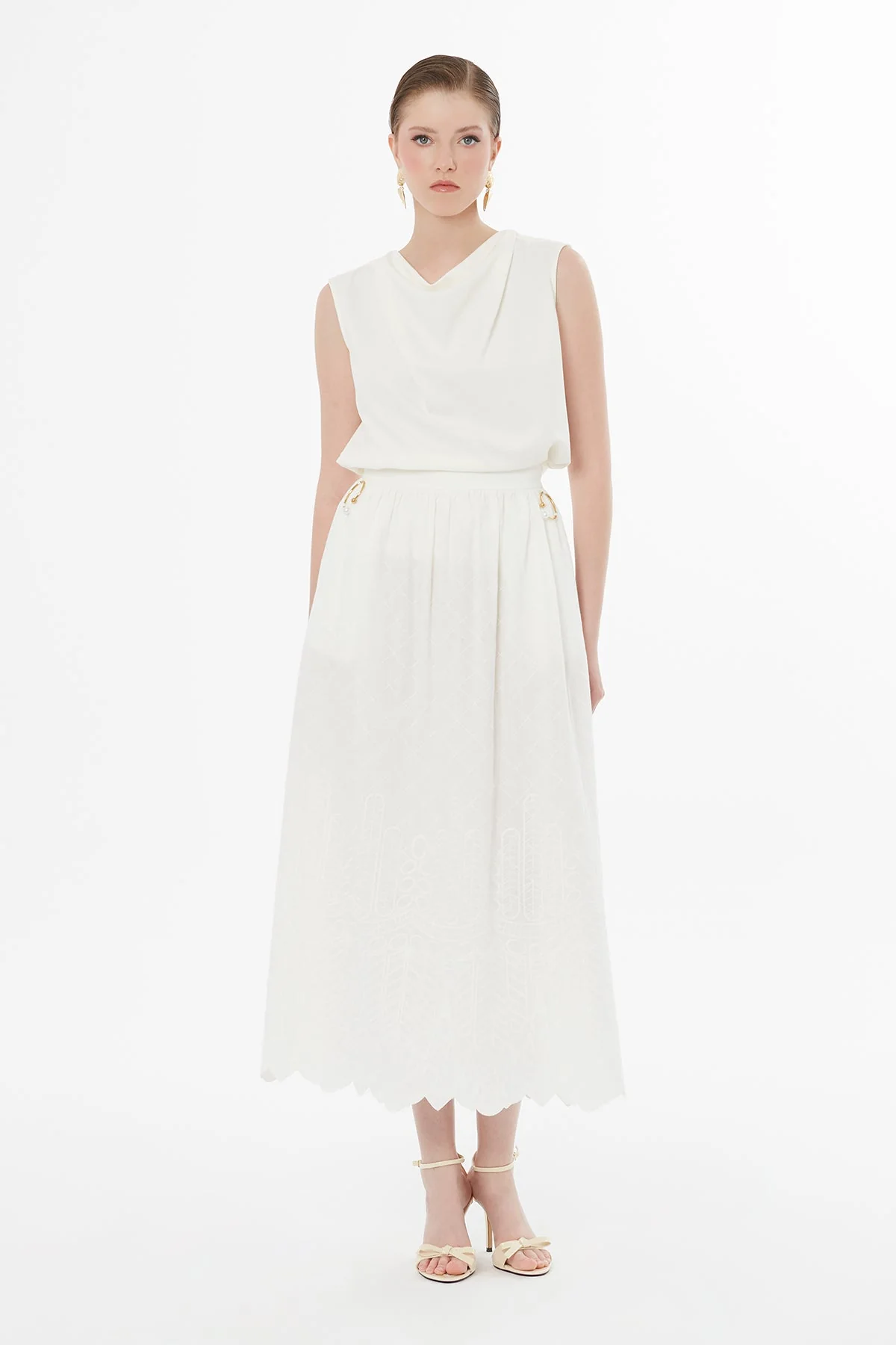 Ecru A-Line Midi Skirt - Image 3