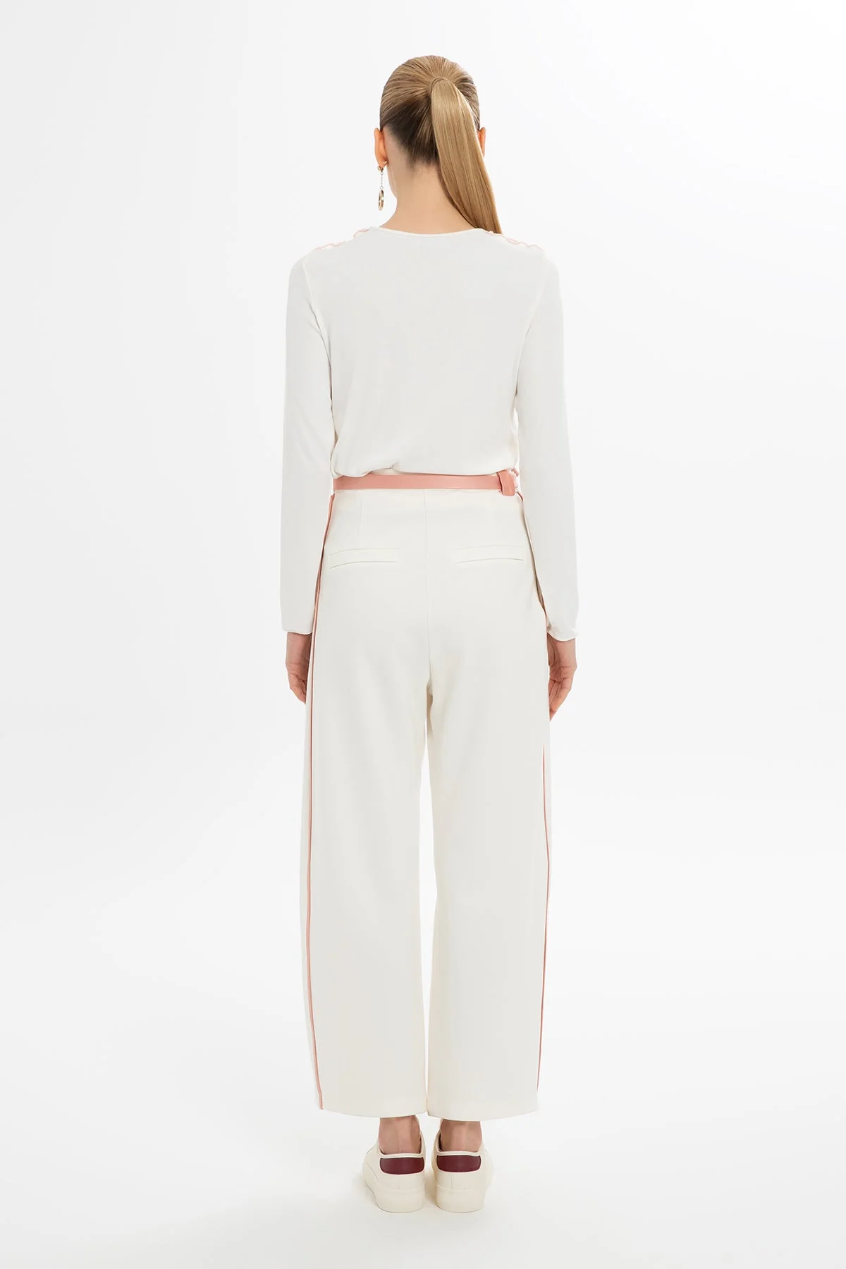 Ecru Asymmetric-Detail Trousers - Image 4