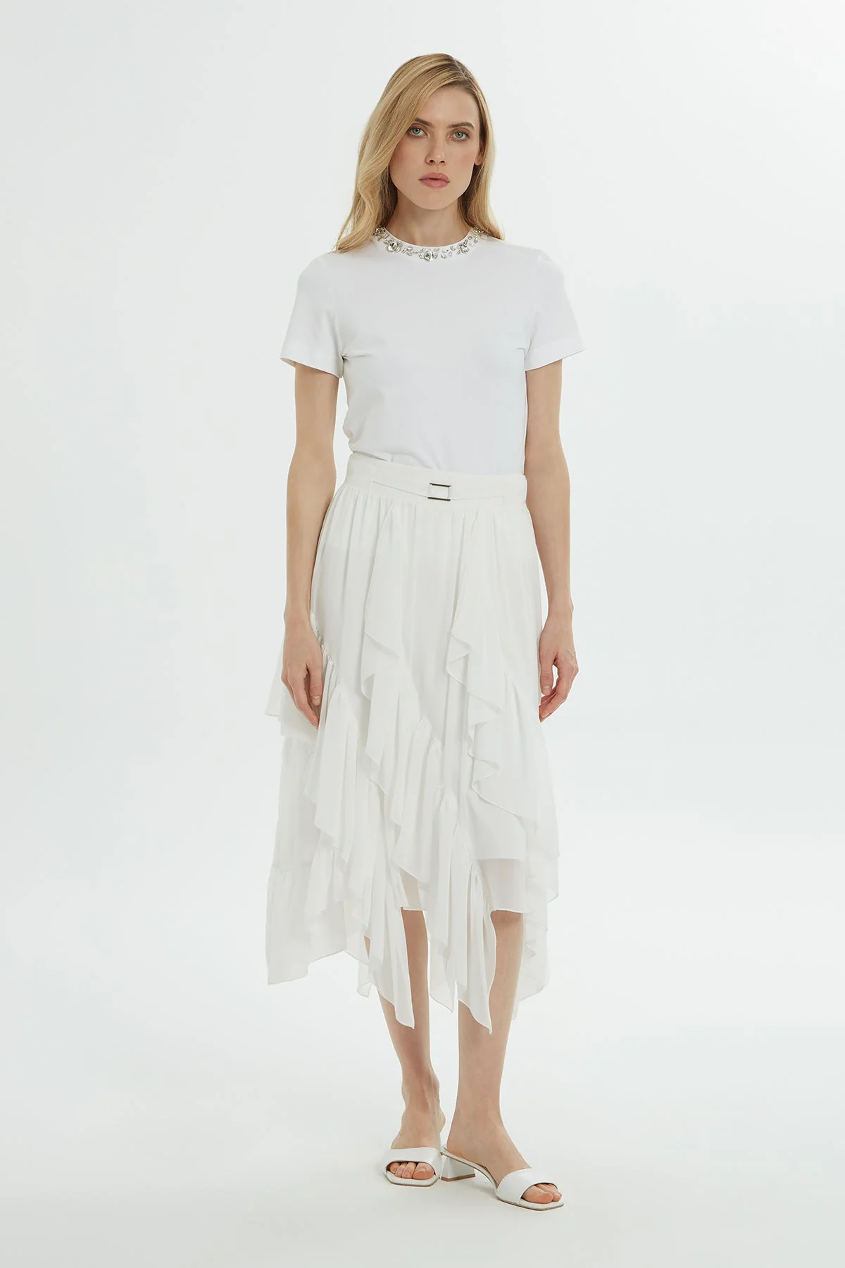 Ecru Asymmetric Midi Skirt