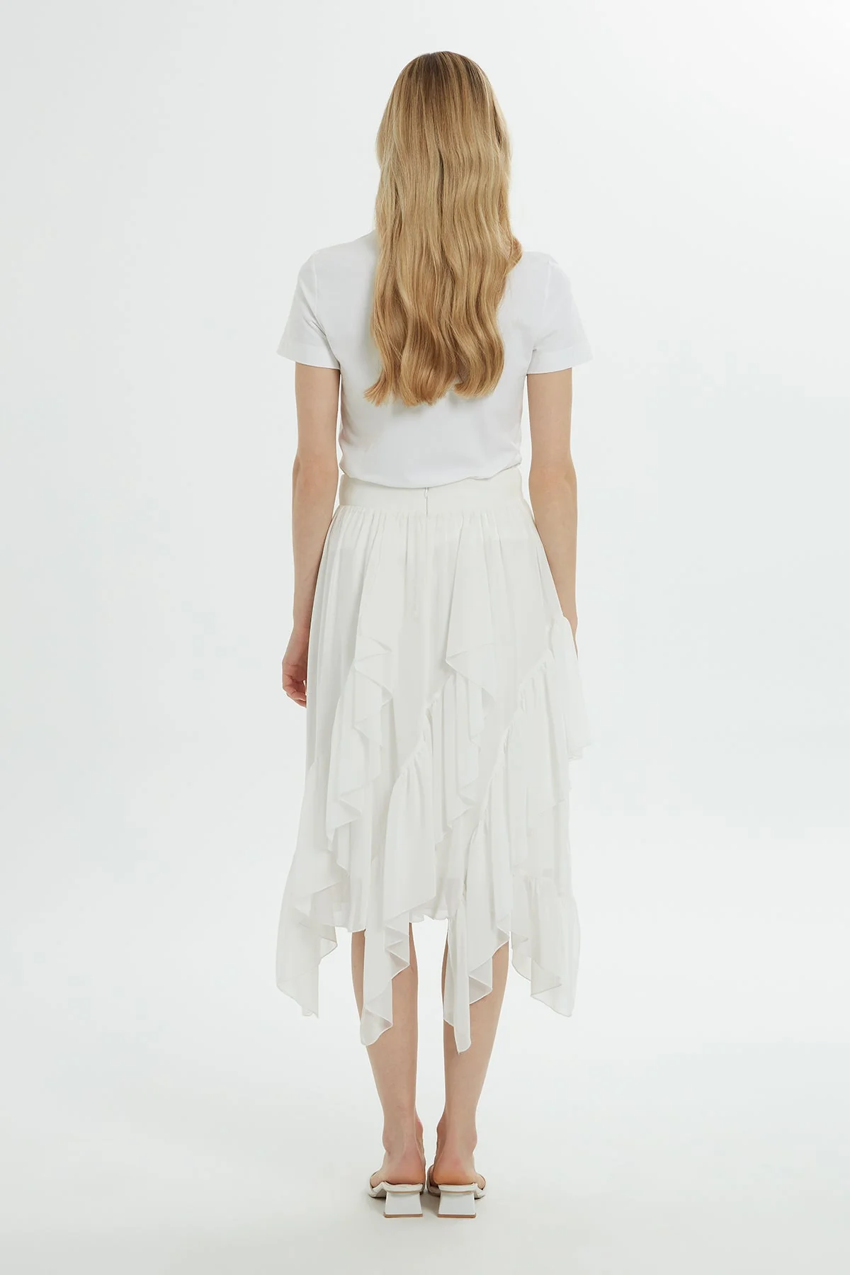 Ecru Asymmetric Midi Skirt - Image 4