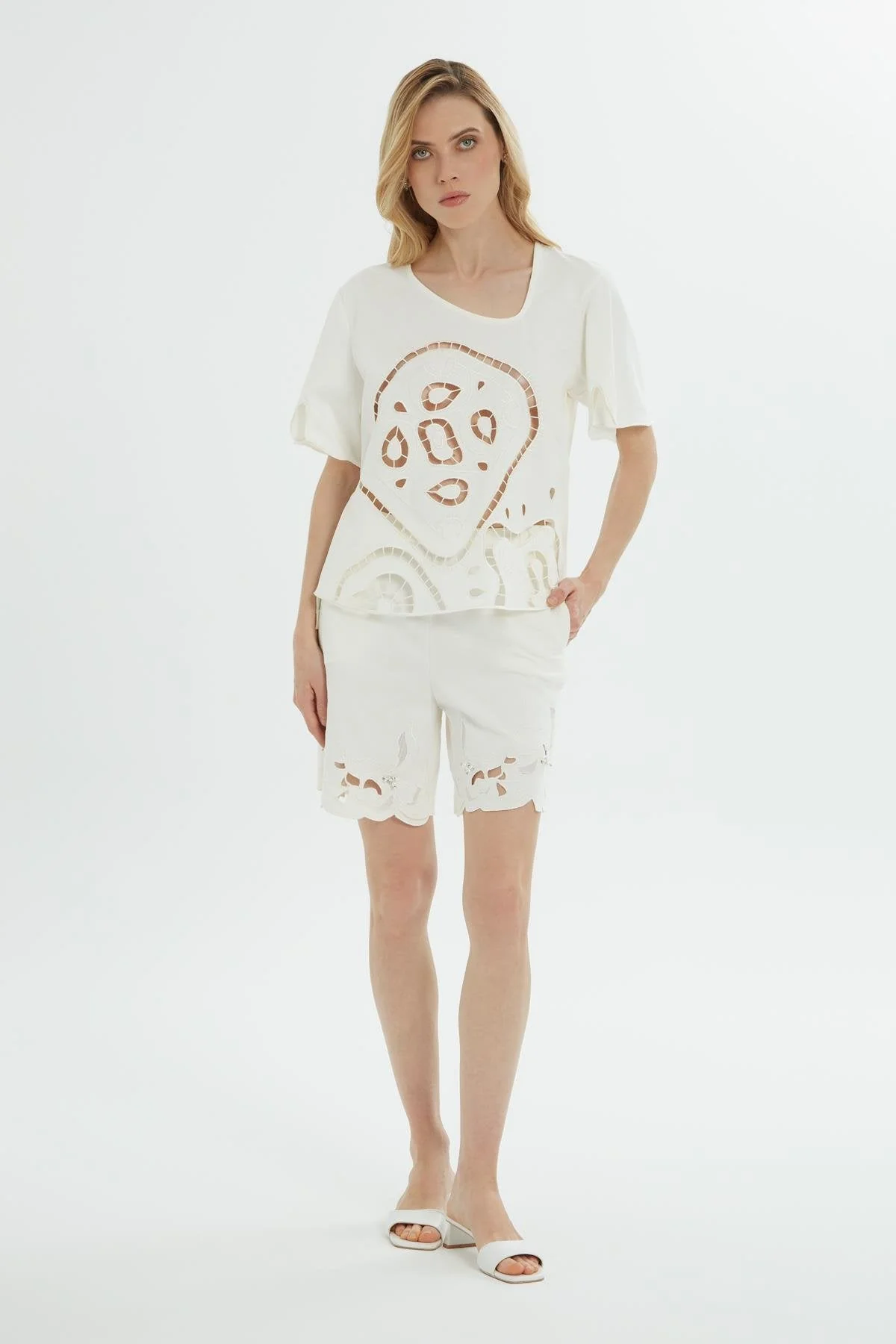 Ecru Asymmetrical Cutout Blouse