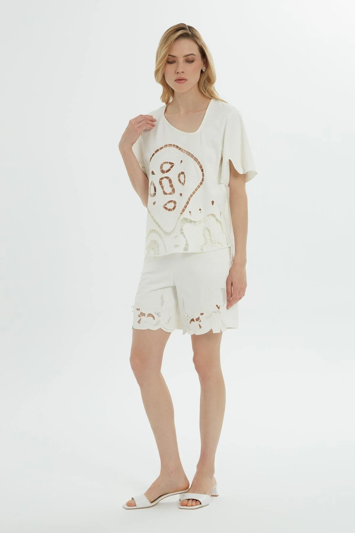 Ecru Asymmetrical Cutout Blouse - Image 3