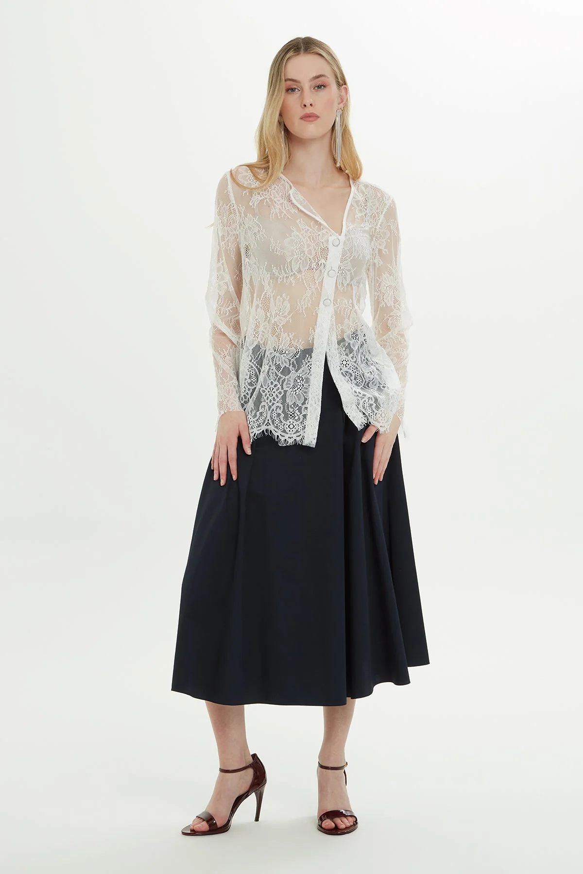 Ecru Asymmetrical Transparent Blouse