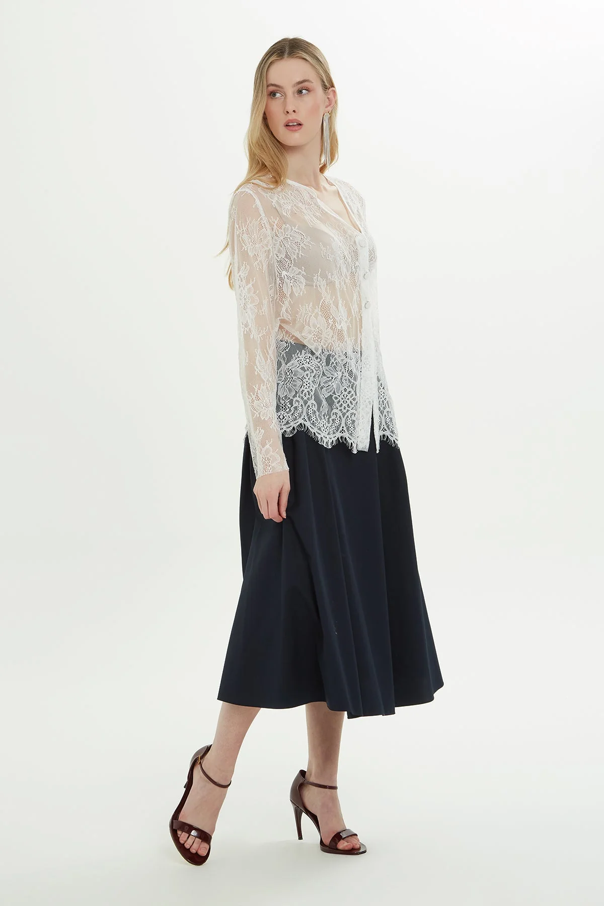Ecru Asymmetrical Transparent Blouse - Image 3