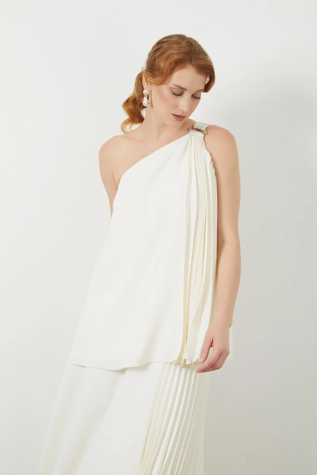 Ecru Back-Tie Slit Pocket Long Blouse
