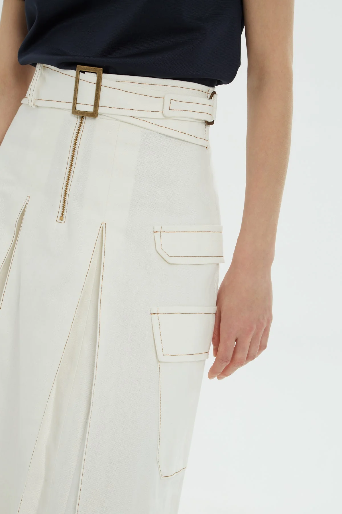 Ecru Belted Midi Skirt - Image 2