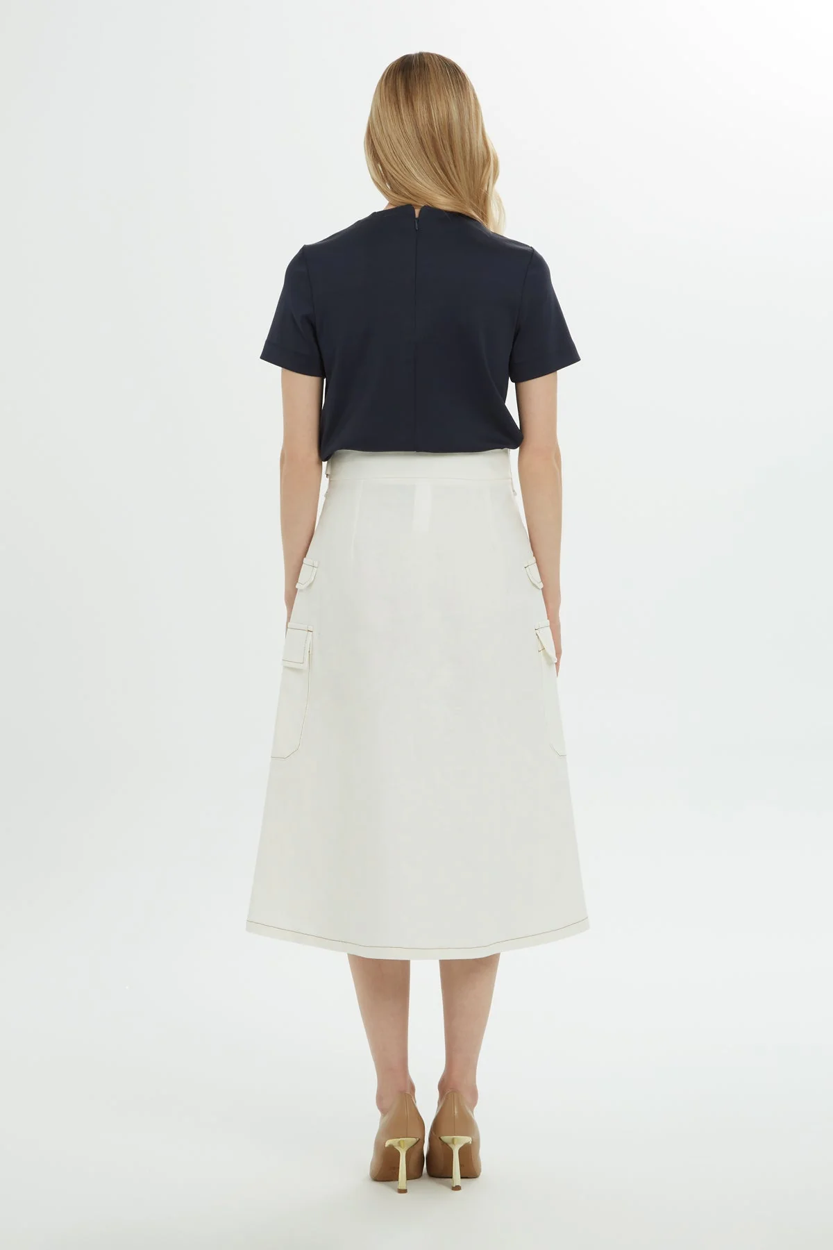 Ecru Belted Midi Skirt - Image 4