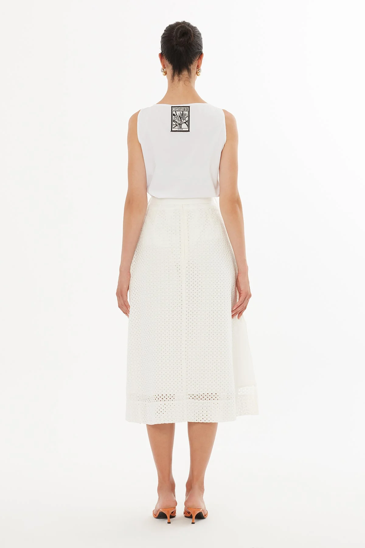 Ecru Belted Side-Slit Midi Skirt - Image 5