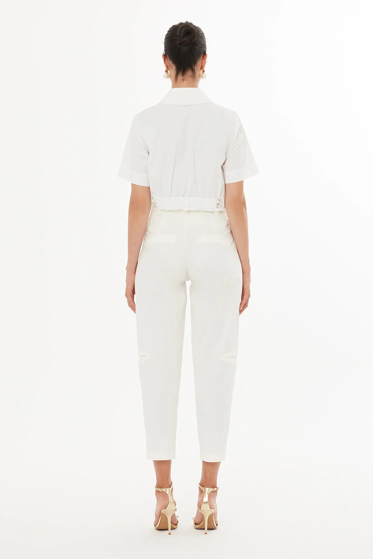 Ecru Belted Straight-Leg Trousers - Image 4
