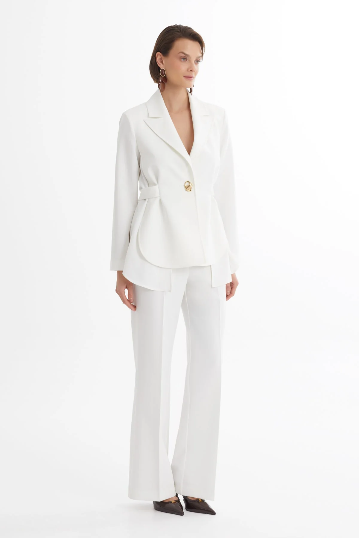 Ecru Blazer and Straight-Leg Trouser Set