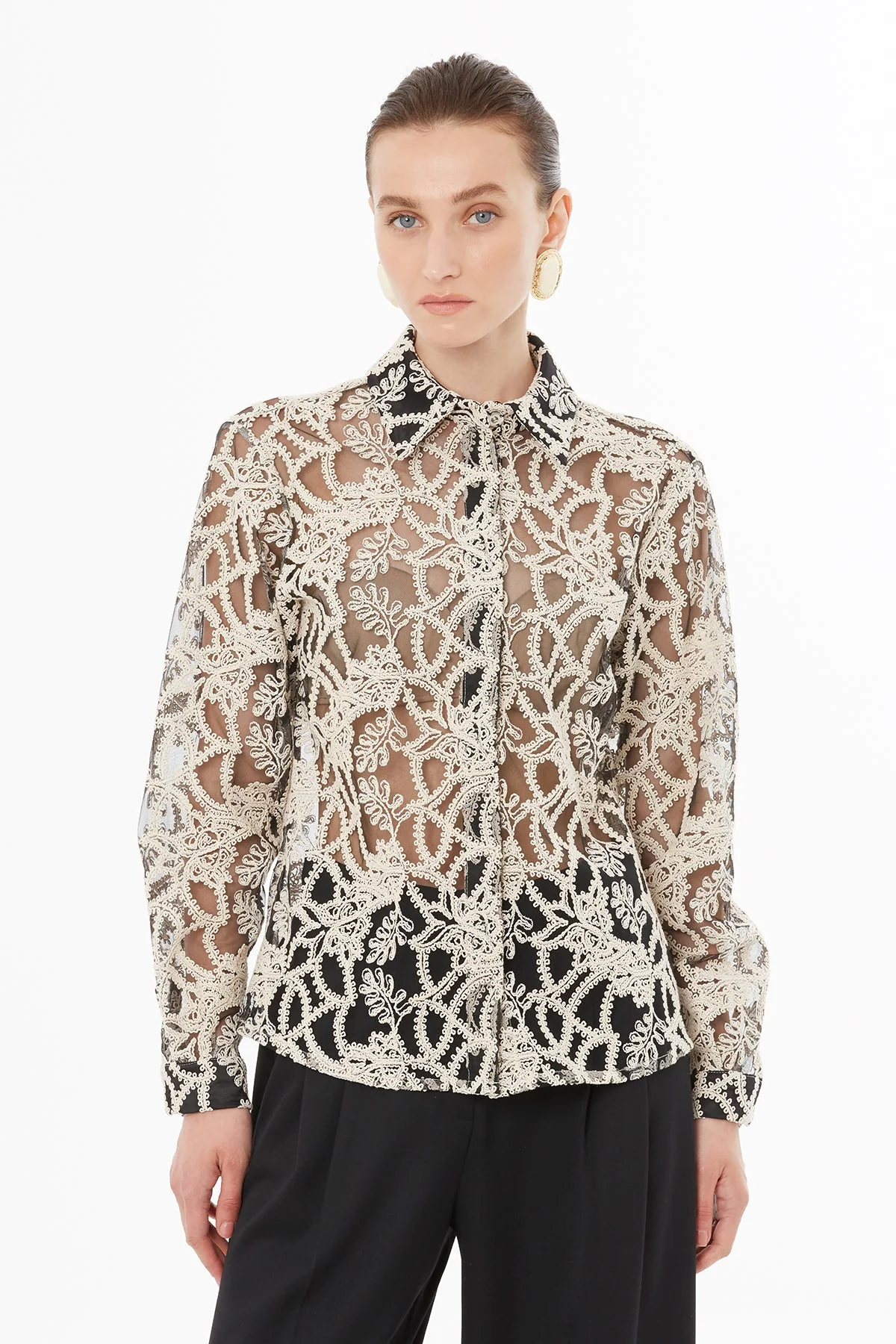 Ecru Blouse with Sheer Fabric - Image 2