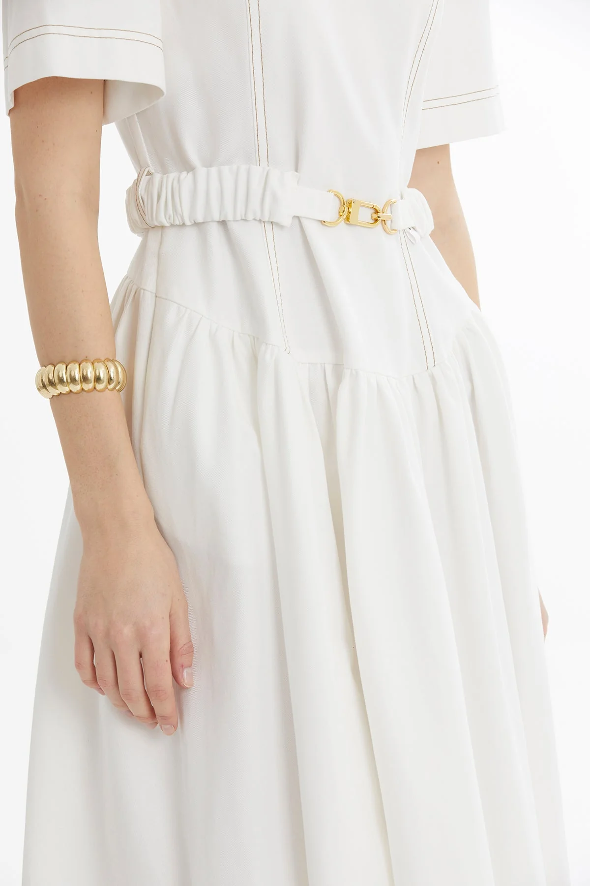 Ecru Buckle-Belt Midi Dress - Image 3