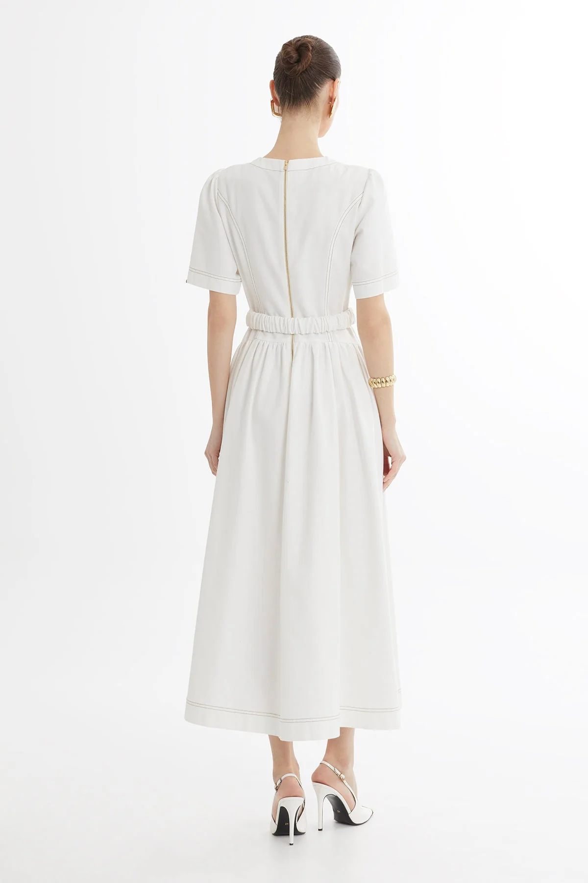 Ecru Buckle-Belt Midi Dress - Image 5