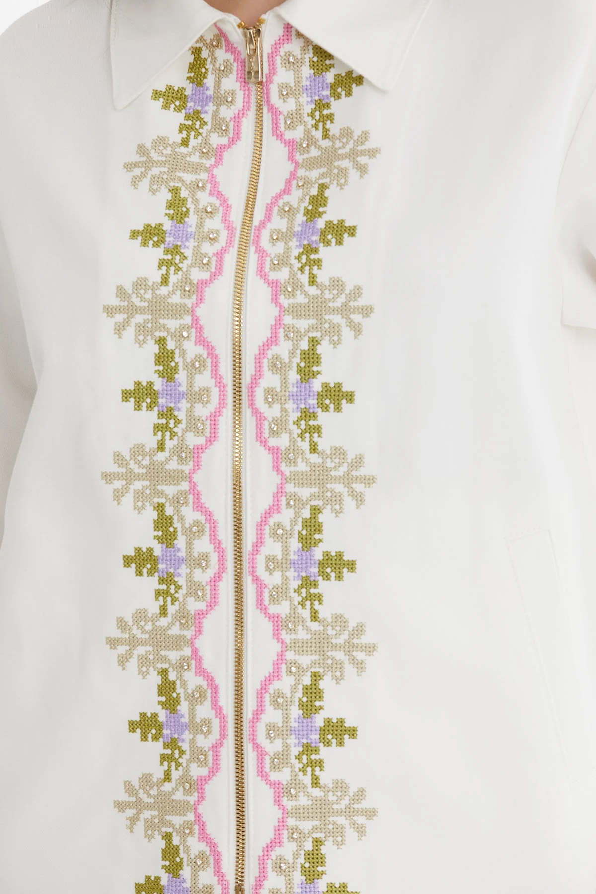 Ecru Canvas Embroidered Jacket - Image 4