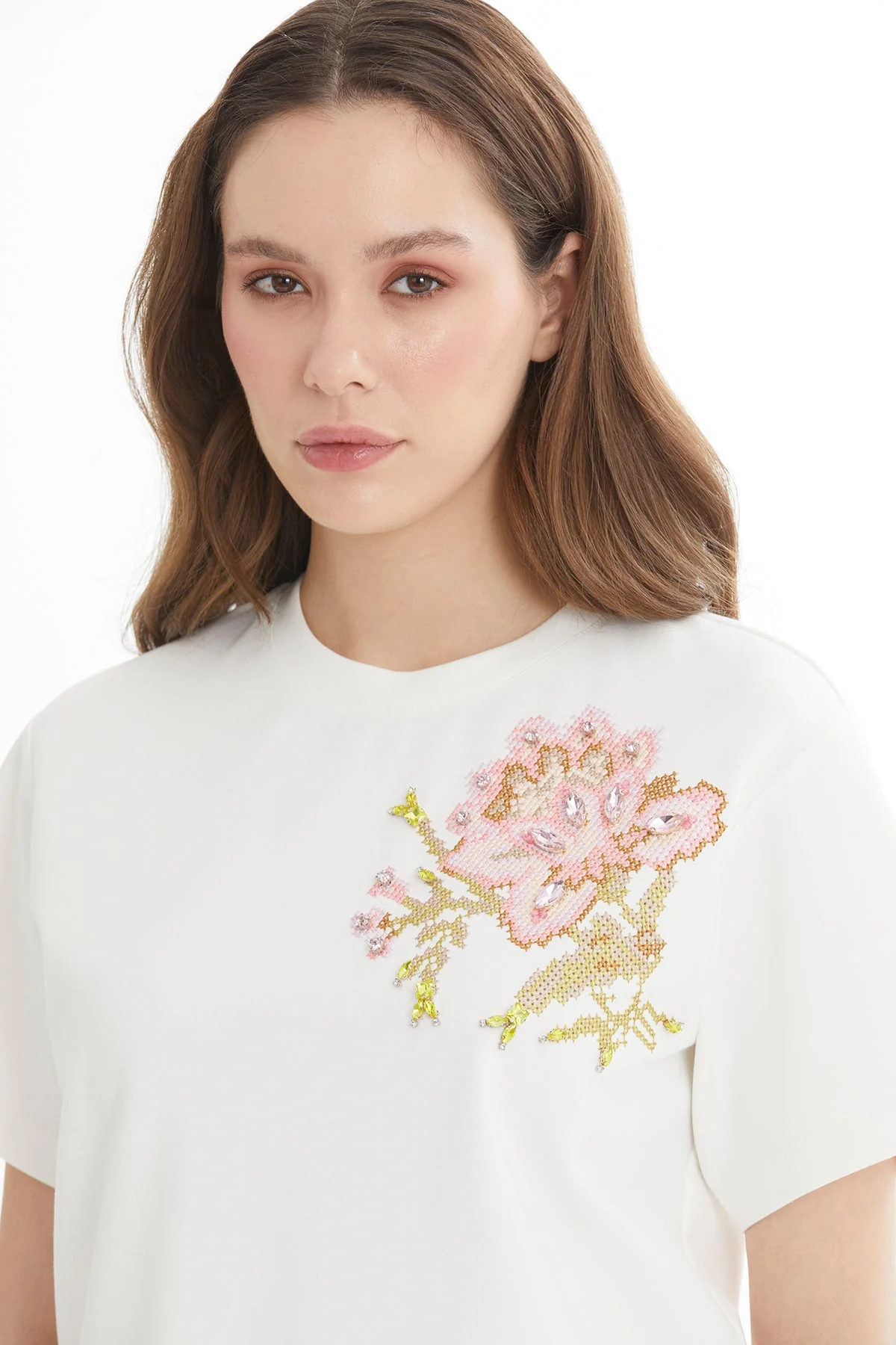 Ecru Canvas Embroidery T-Shirt - Image 2