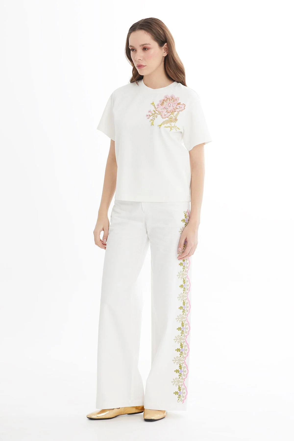 Ecru Canvas Embroidery T-Shirt - Image 3