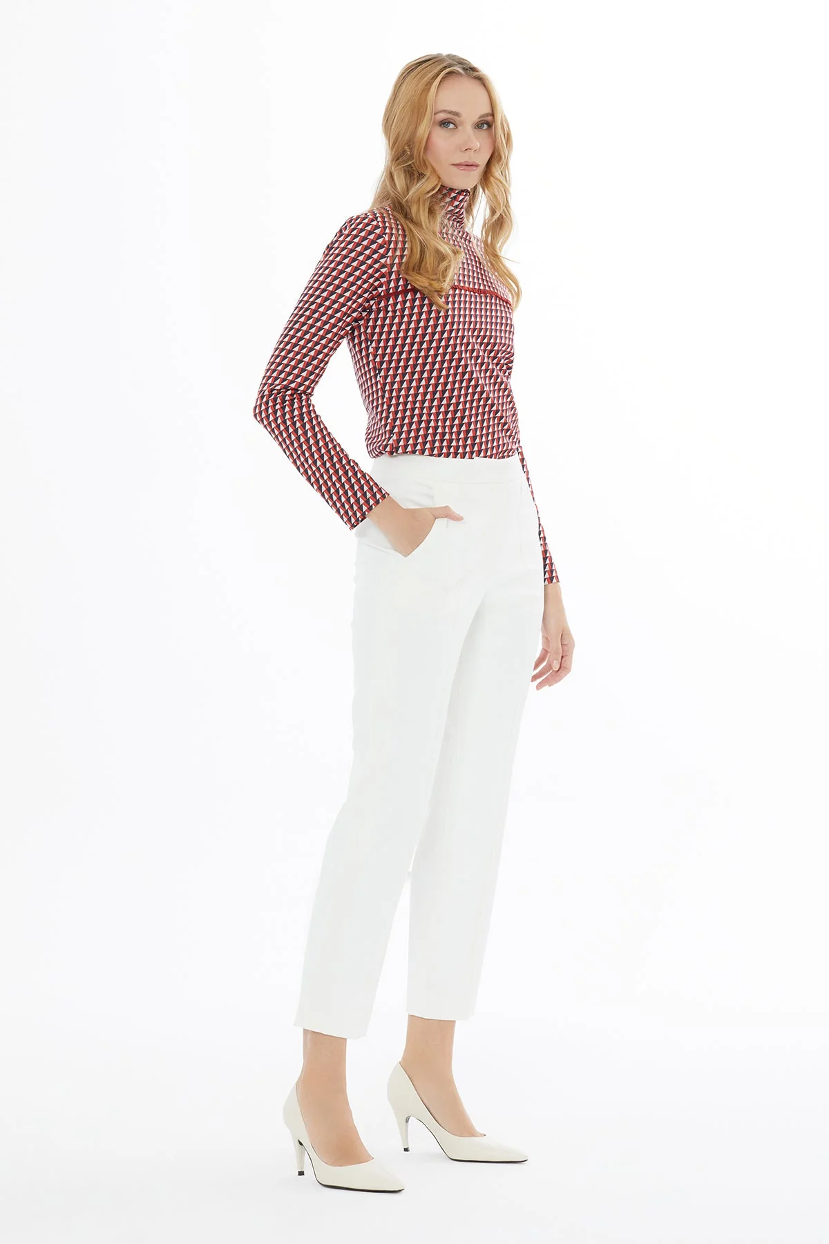 Ecru Classic Fabric Trousers - Image 3