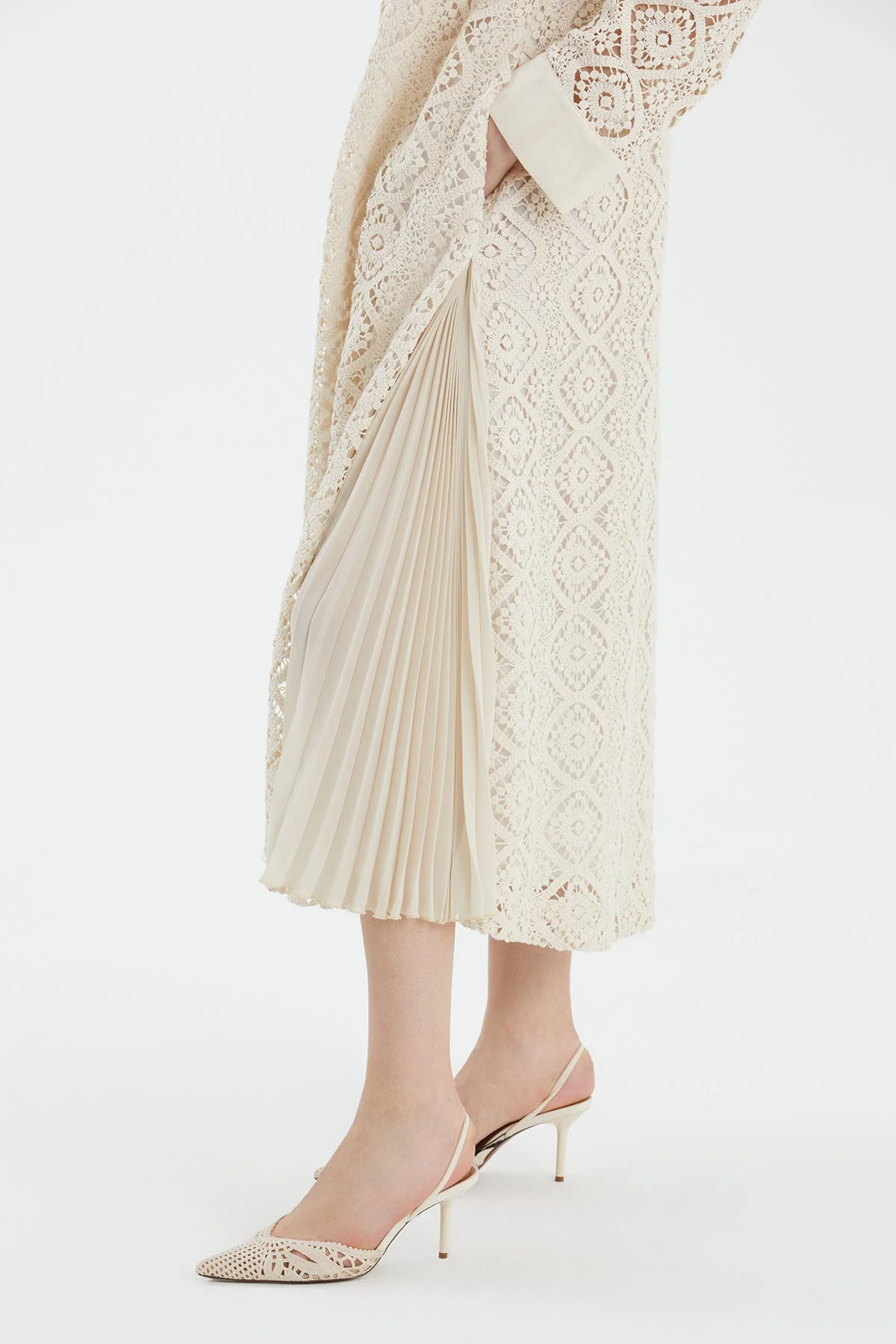 Ecru Crystal Button Lace Dress - Image 2