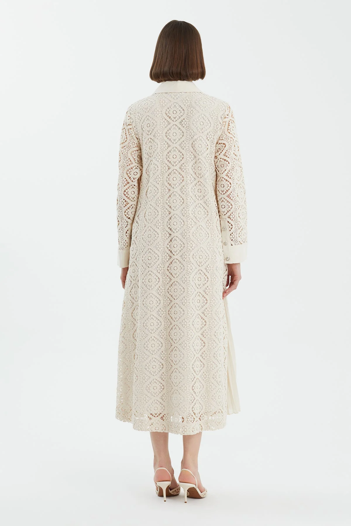 Ecru Crystal Button Lace Dress - Image 4