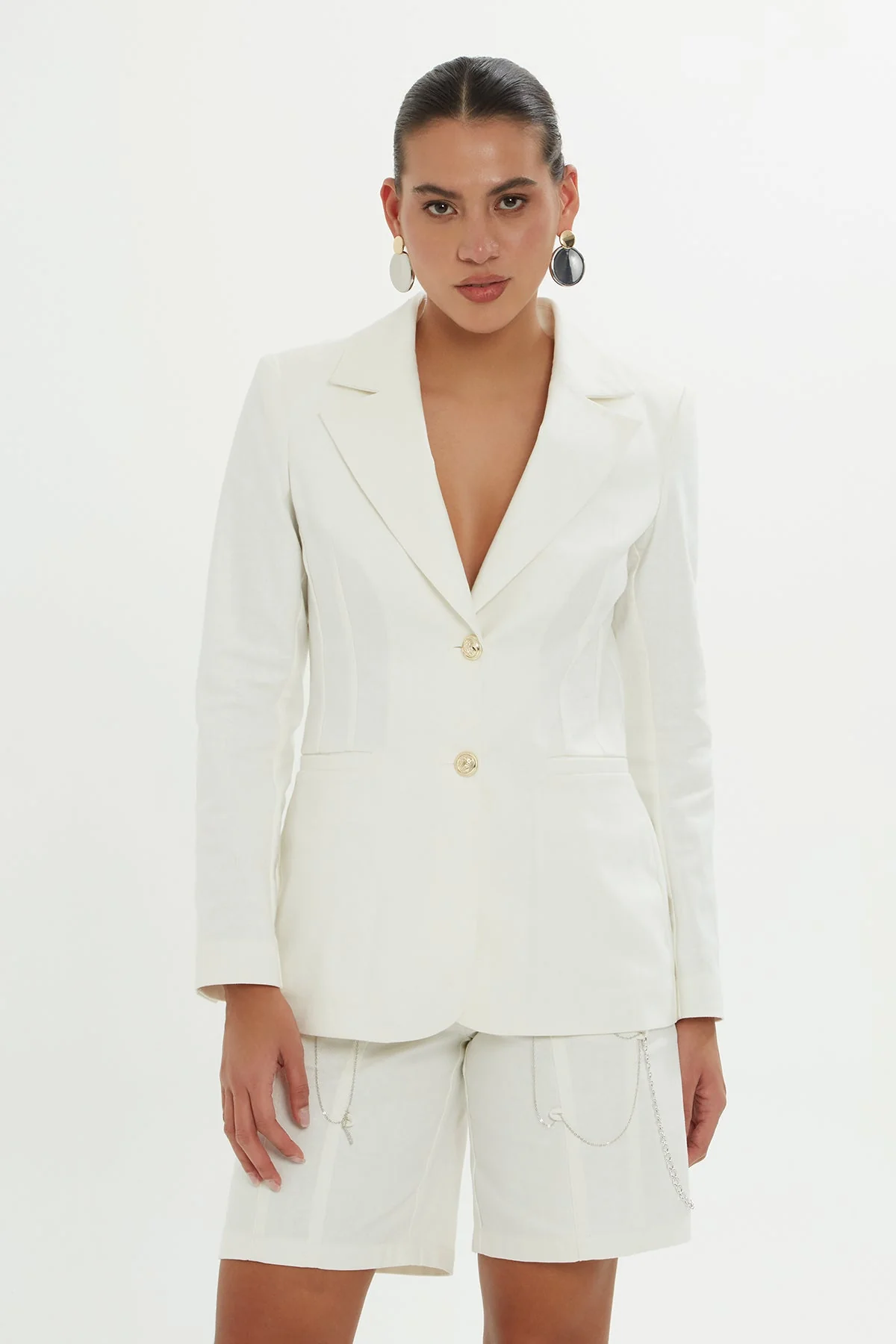 Ecru Double-Breasted Buttoned Jacket - Image 3