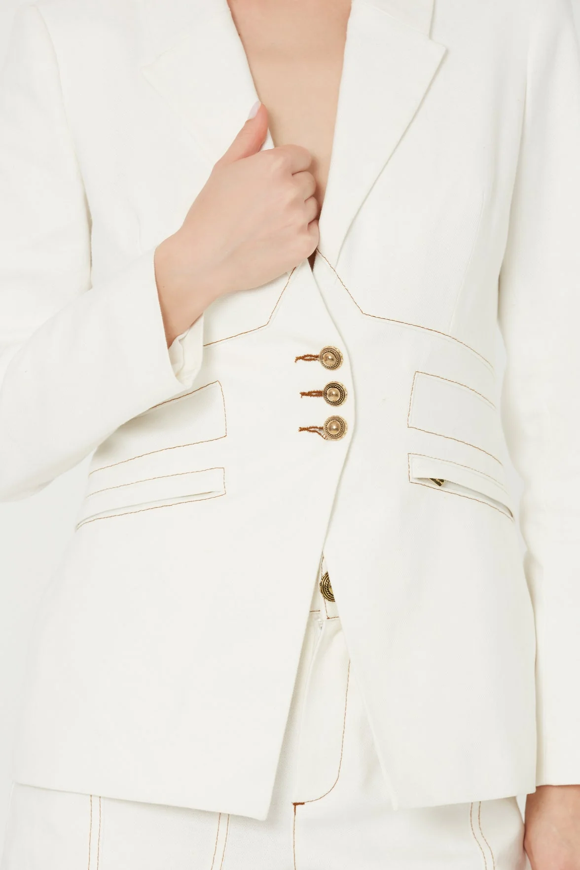 Ecru Double-Breasted Contrast-Stitch Jacket - Image 2