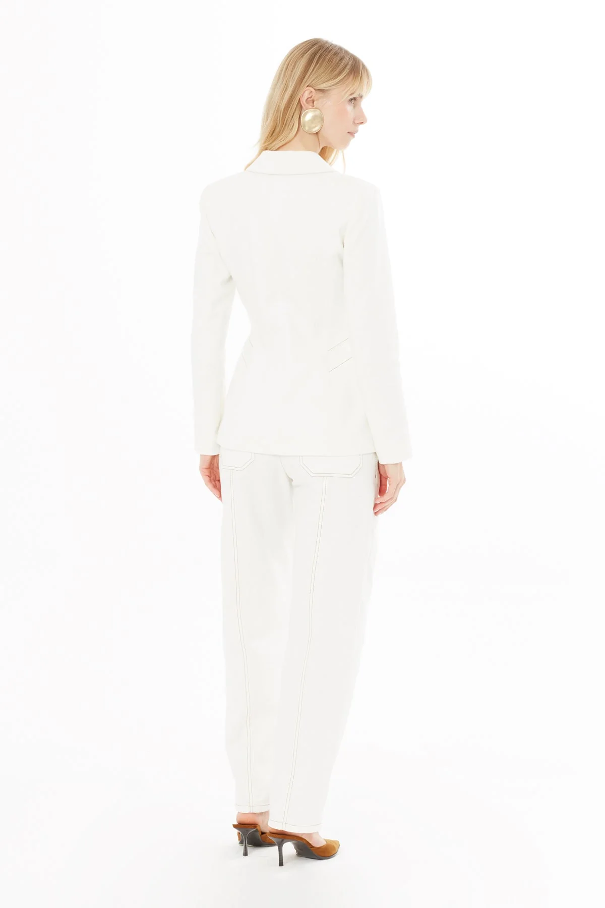 Ecru Double-Breasted Contrast-Stitch Jacket - Image 4