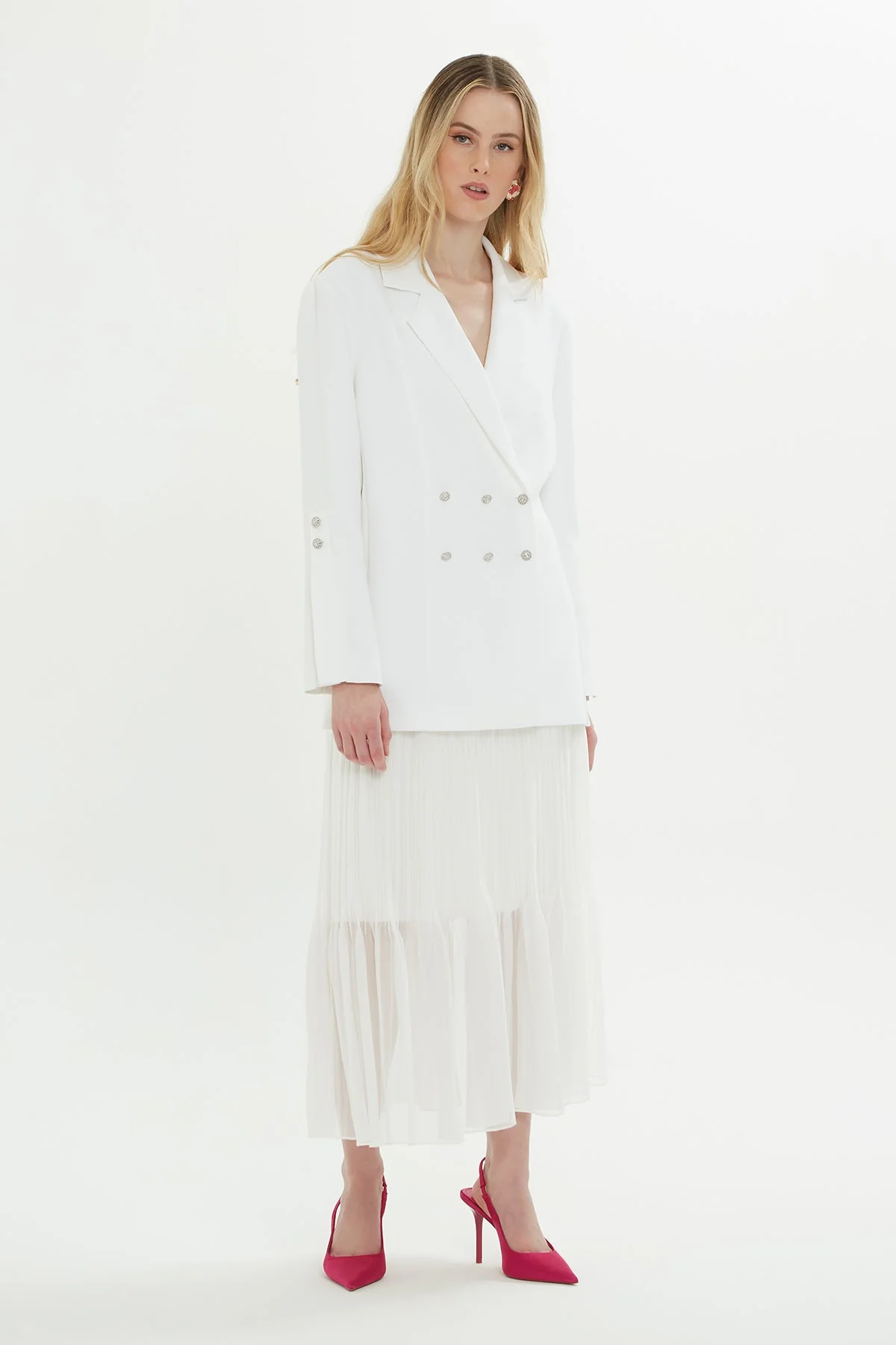 Ecru Double-Breasted Lined Jacket