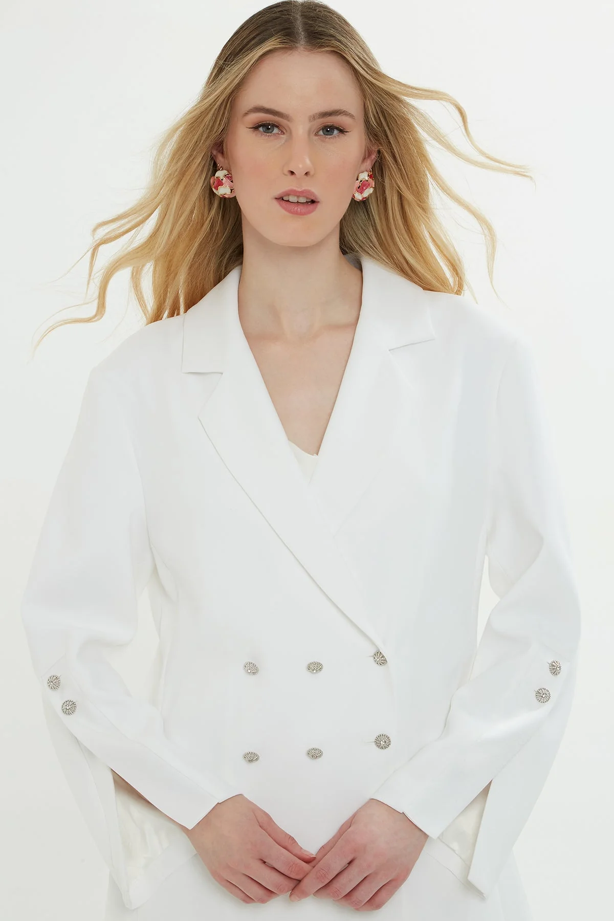 Ecru Double-Breasted Lined Jacket - Image 2
