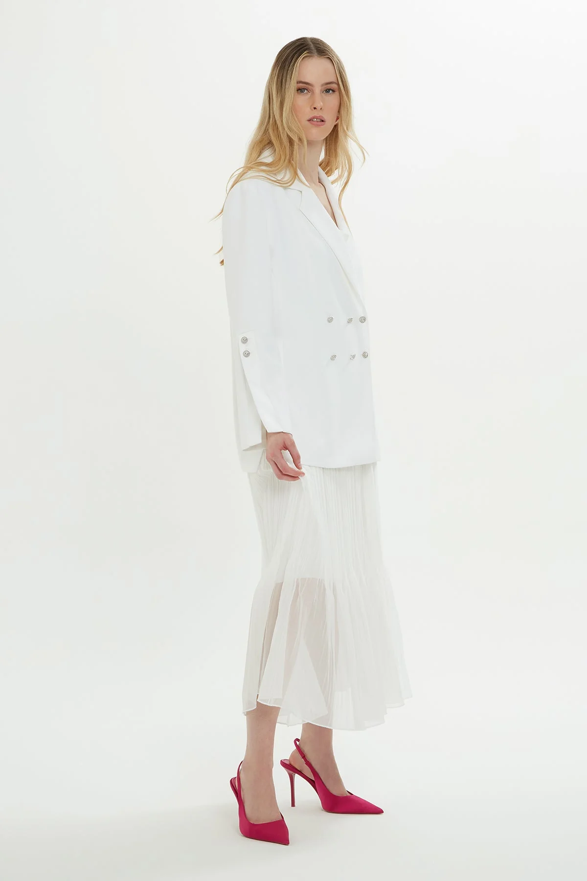 Ecru Double-Breasted Lined Jacket - Image 3