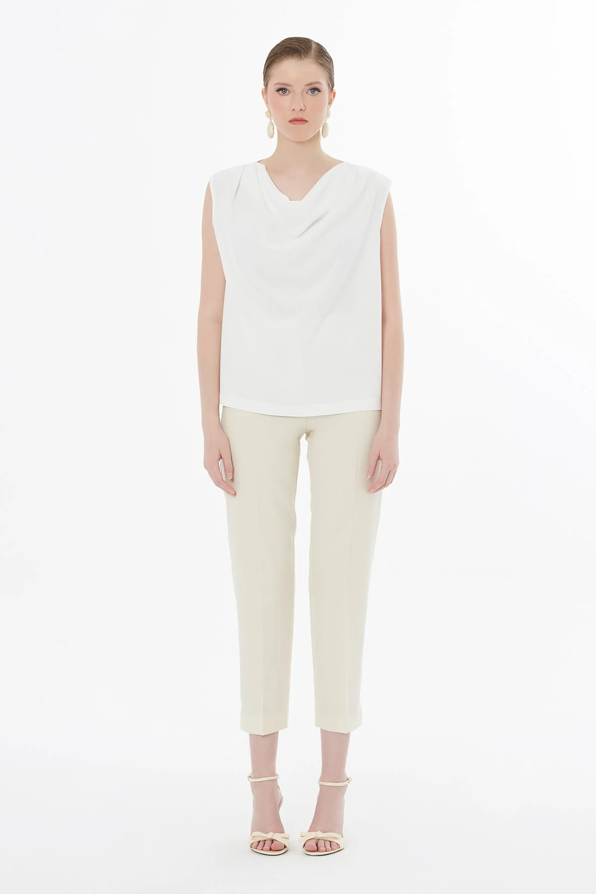 Ecru Draped Neck Blouse