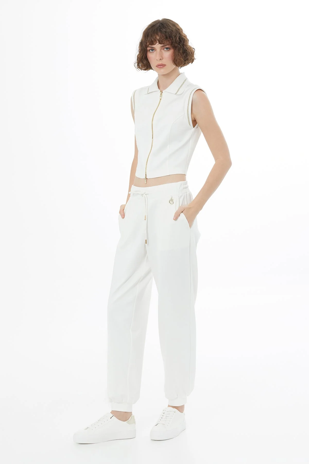 Ecru Drawstring Carrot-Leg Sweatpants
