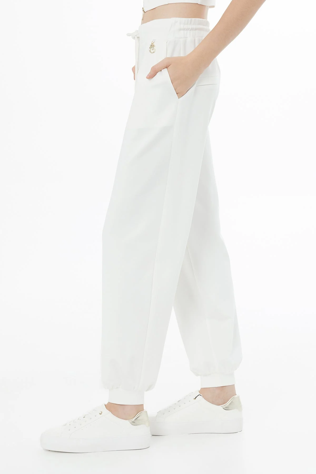 Ecru Drawstring Carrot-Leg Sweatpants - Image 2