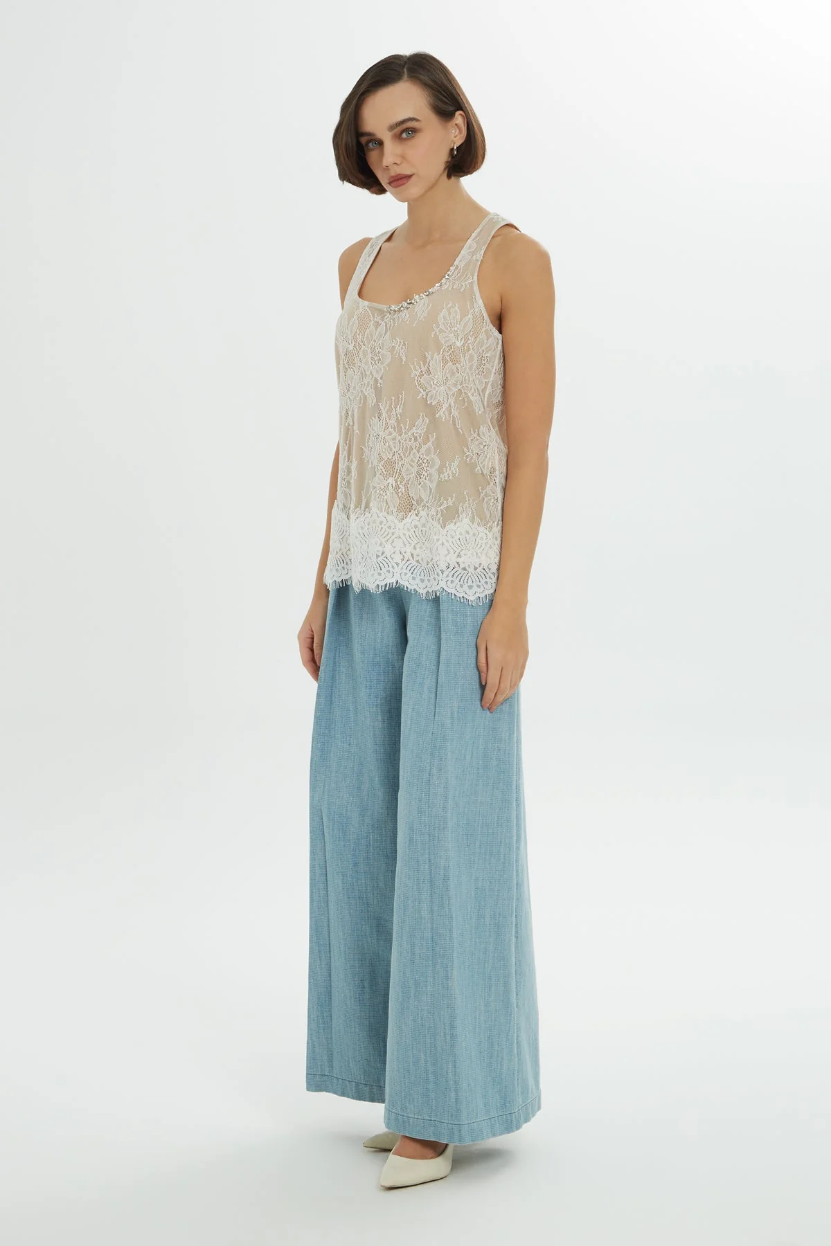 Ecru Embellished Lace Blouse - Image 3
