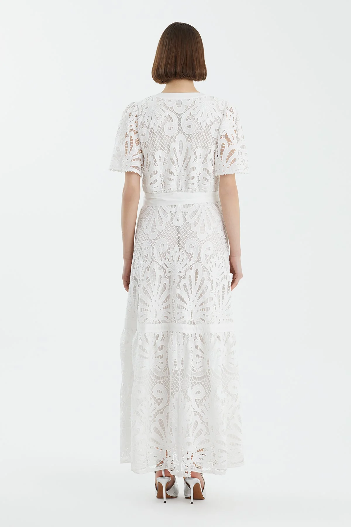 Ecru Embroidered Belted Dress - Image 5