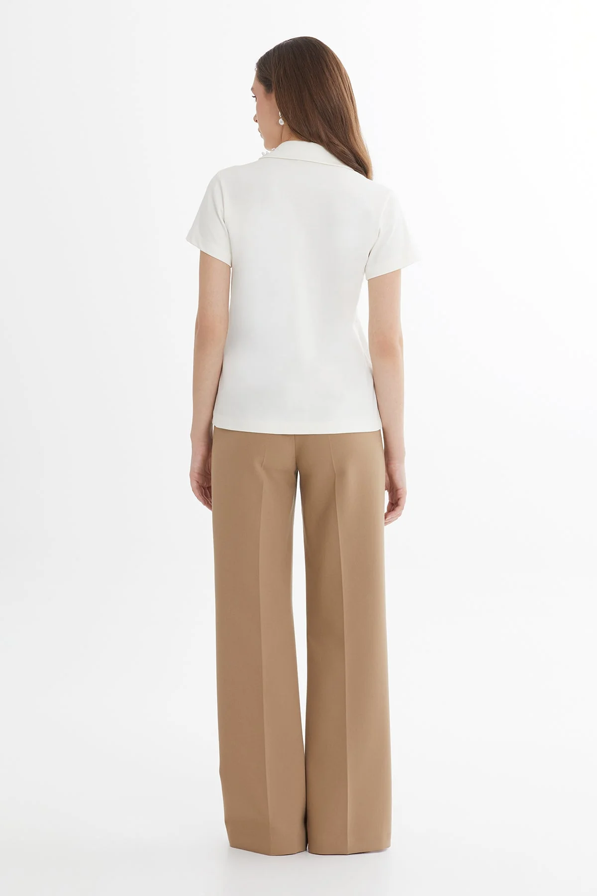 Ecru Embroidered Collar Detail T-Shirt - Image 4