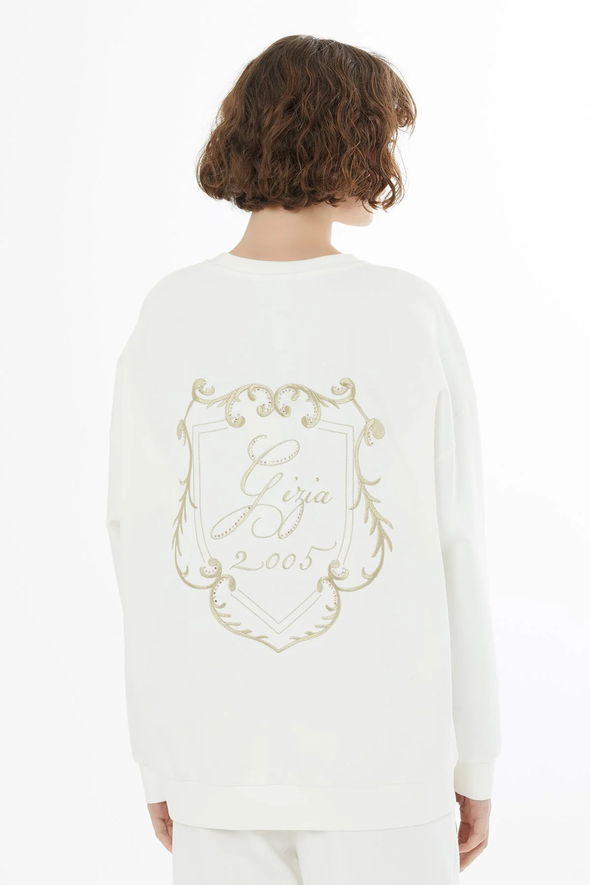 Ecru Embroidered Crystal Appliqué Sweatshirt - Image 4
