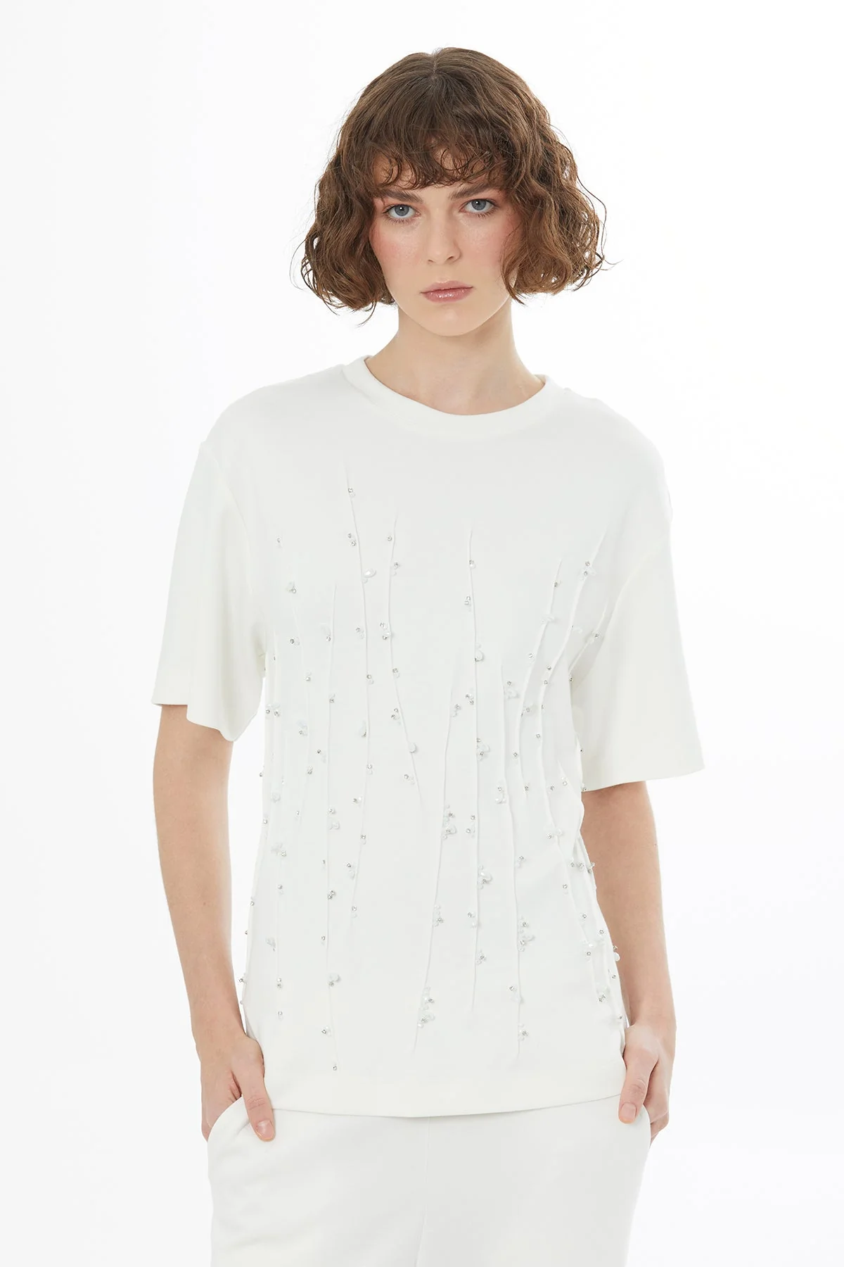 Ecru Embroidered Detail T-Shirt - Image 2