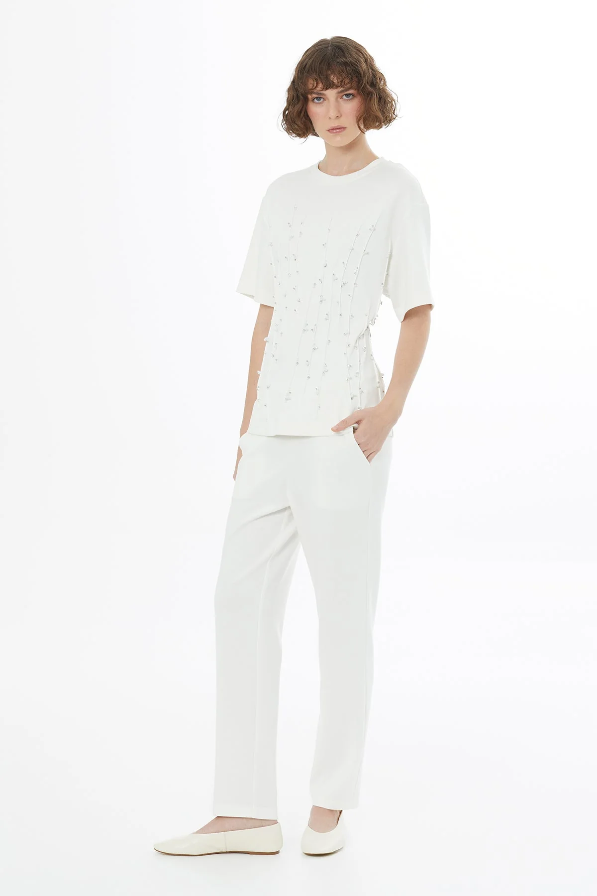 Ecru Embroidered Detail T-Shirt - Image 4